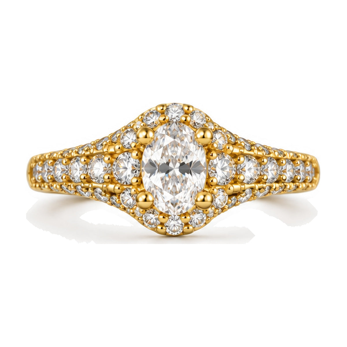Oval Semi Halo Pavé Engagement Ring, 0.50 ct front view