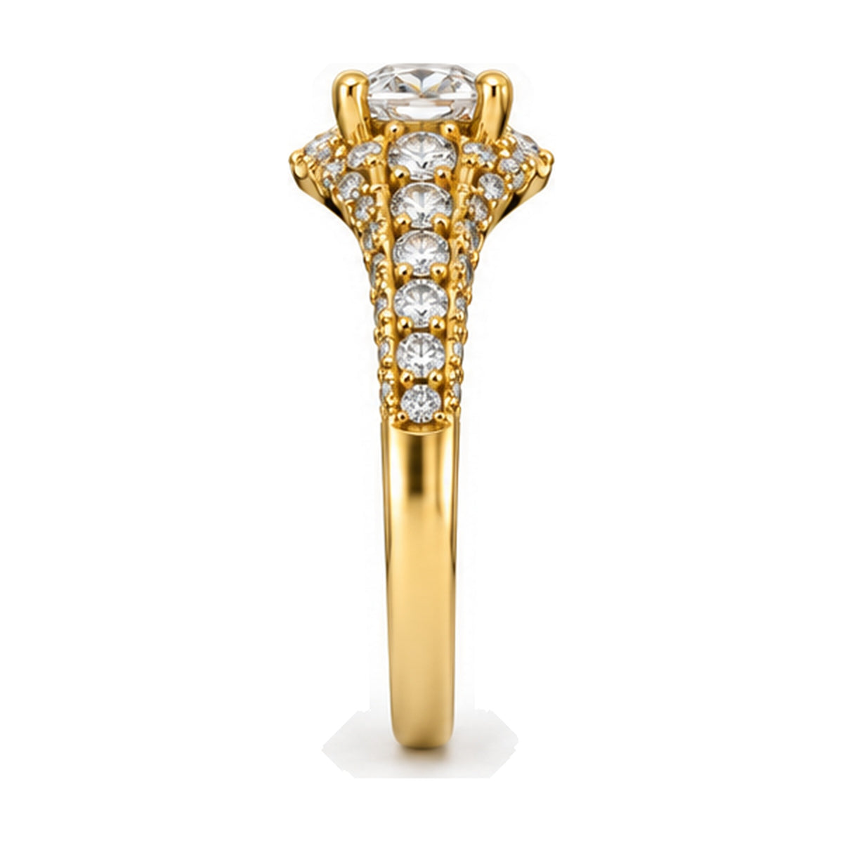 Oval Semi Halo Pavé Engagement Ring, 0.50 ct side view