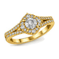 Round Shield Halo Split Shank Engagement Ring, 0.63 ct angle view