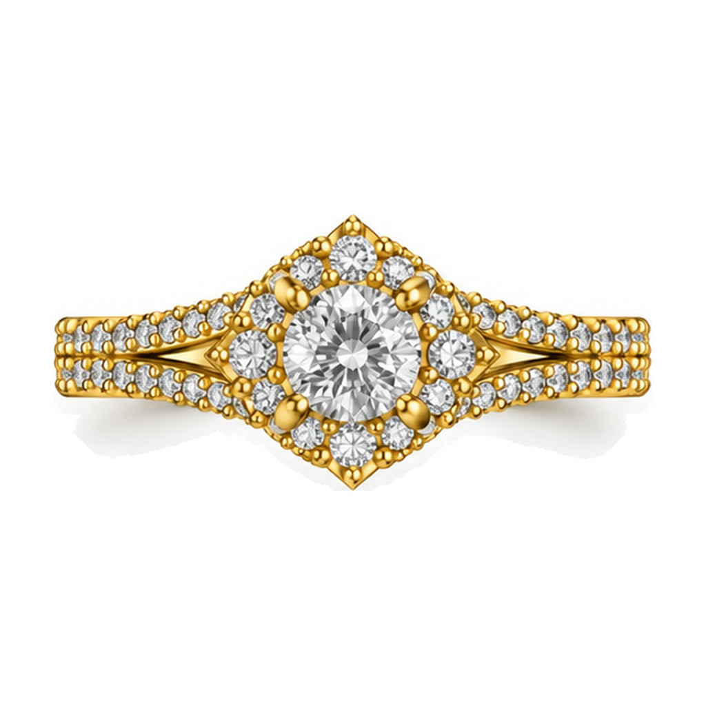 Round Shield Halo Split Shank Engagement Ring, 0.63 ct front view