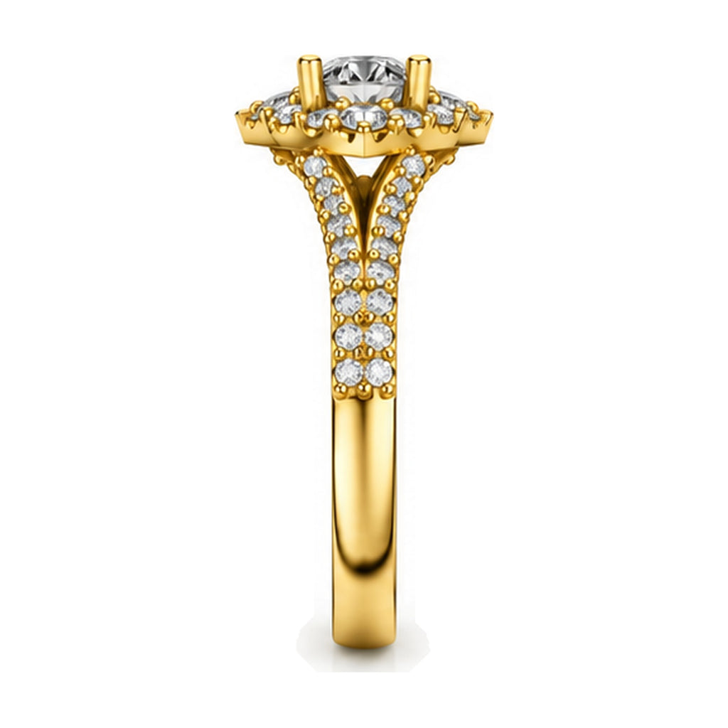 Round Shield Halo Split Shank Engagement Ring, 0.63 ct side view