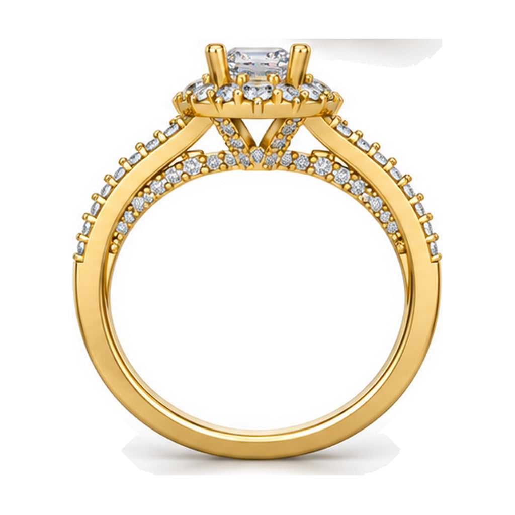 Emerald Cut Shield Halo Split Shank Engagement Ring, 0.63 ct back view