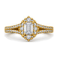 Emerald Cut Shield Halo Split Shank Engagement Ring, 0.63 ct front view