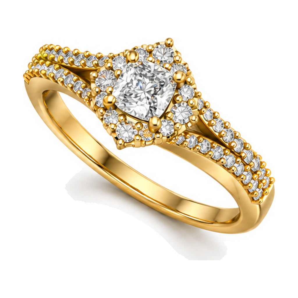 Cushion Shield Halo Split Shank Engagement Ring, 0.63 ct angle view