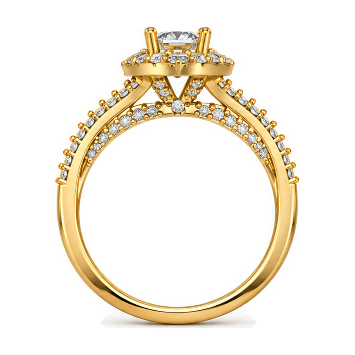 Cushion Shield Halo Split Shank Engagement Ring, 0.63 ct back view