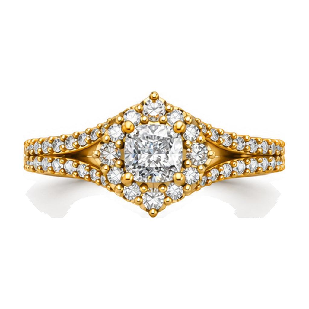 Cushion Shield Halo Split Shank Engagement Ring, 0.63 ct front view