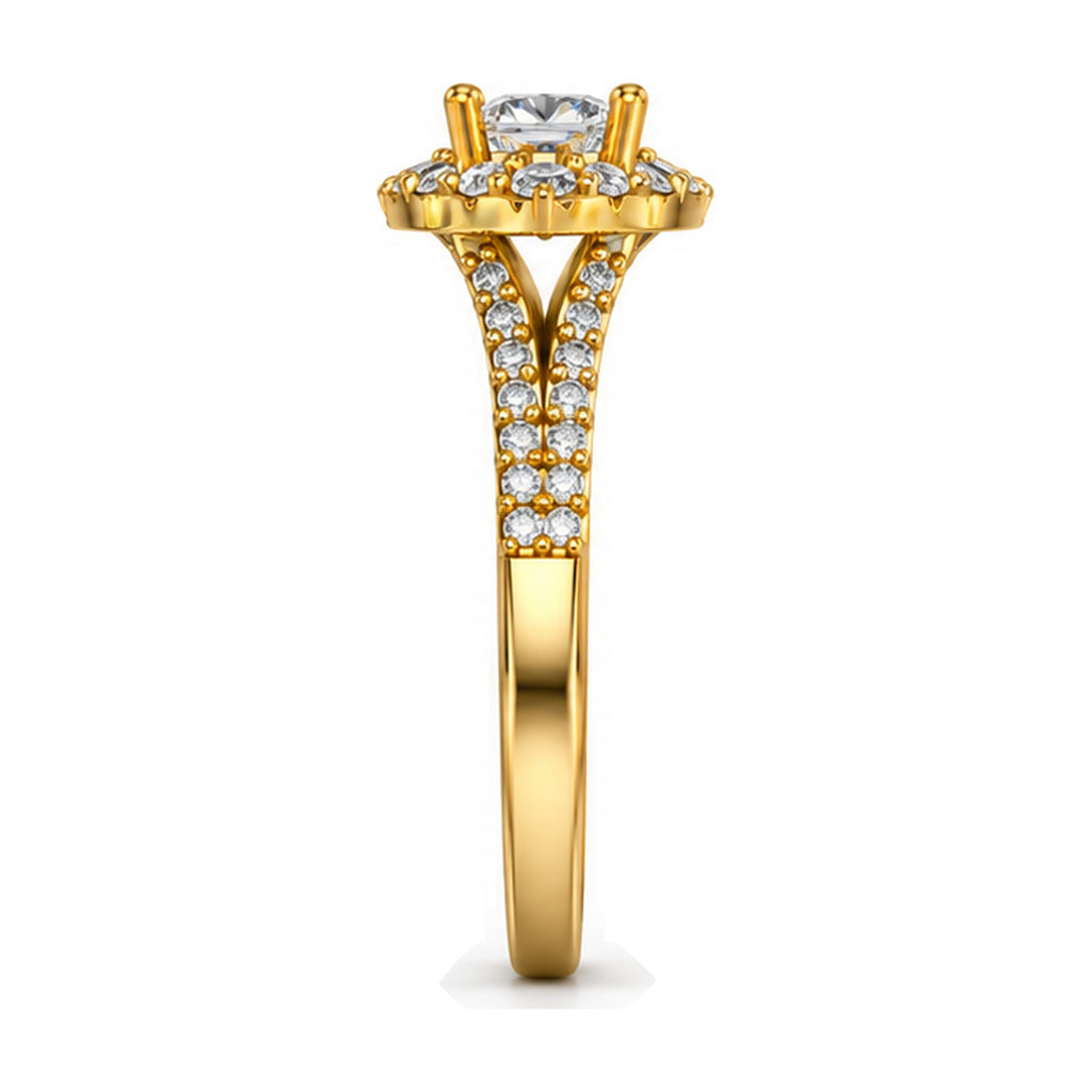 Cushion Shield Halo Split Shank Engagement Ring, 0.63 ct side view