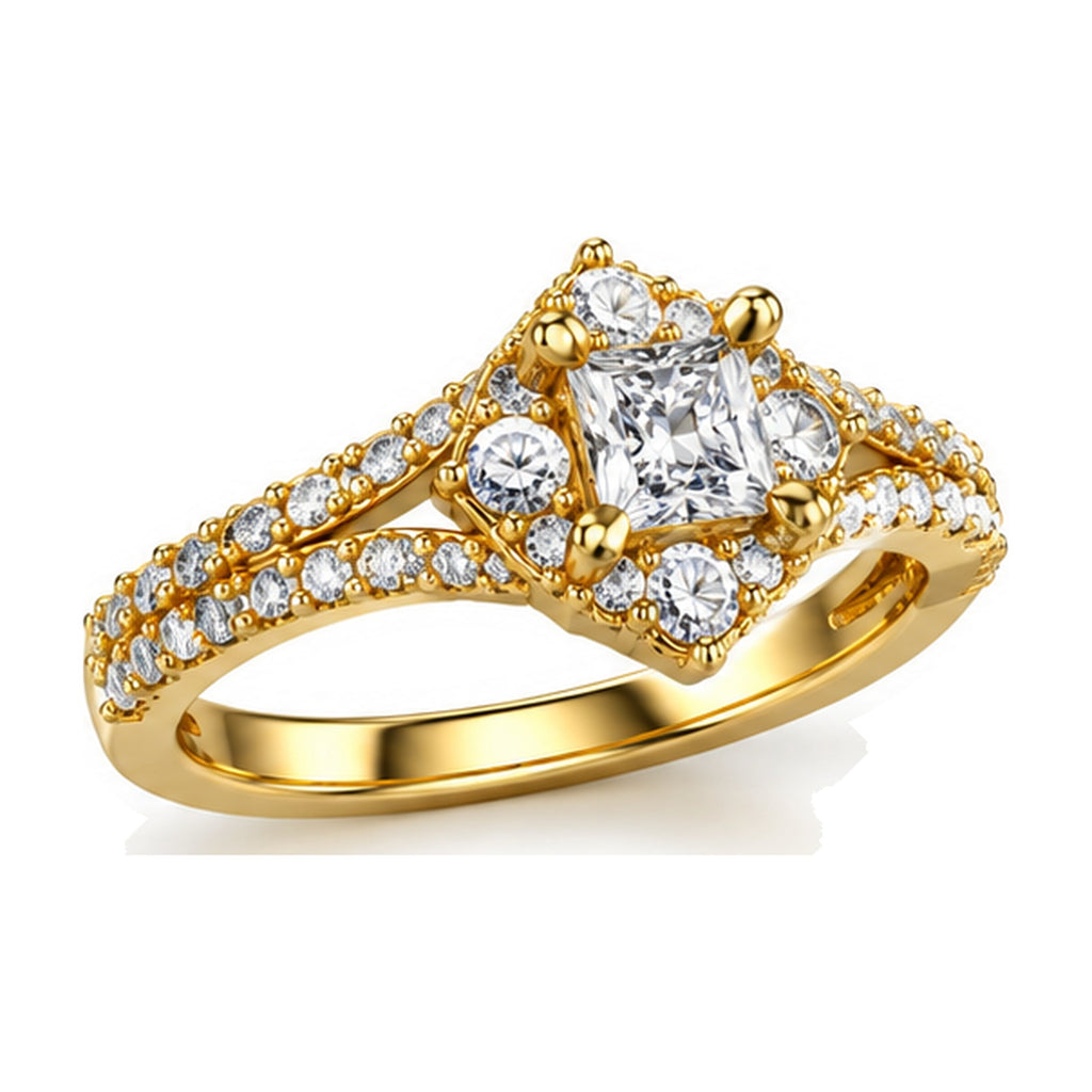 Princess Shield Halo Split Shank Engagement Ring, 0.63 ct angle view