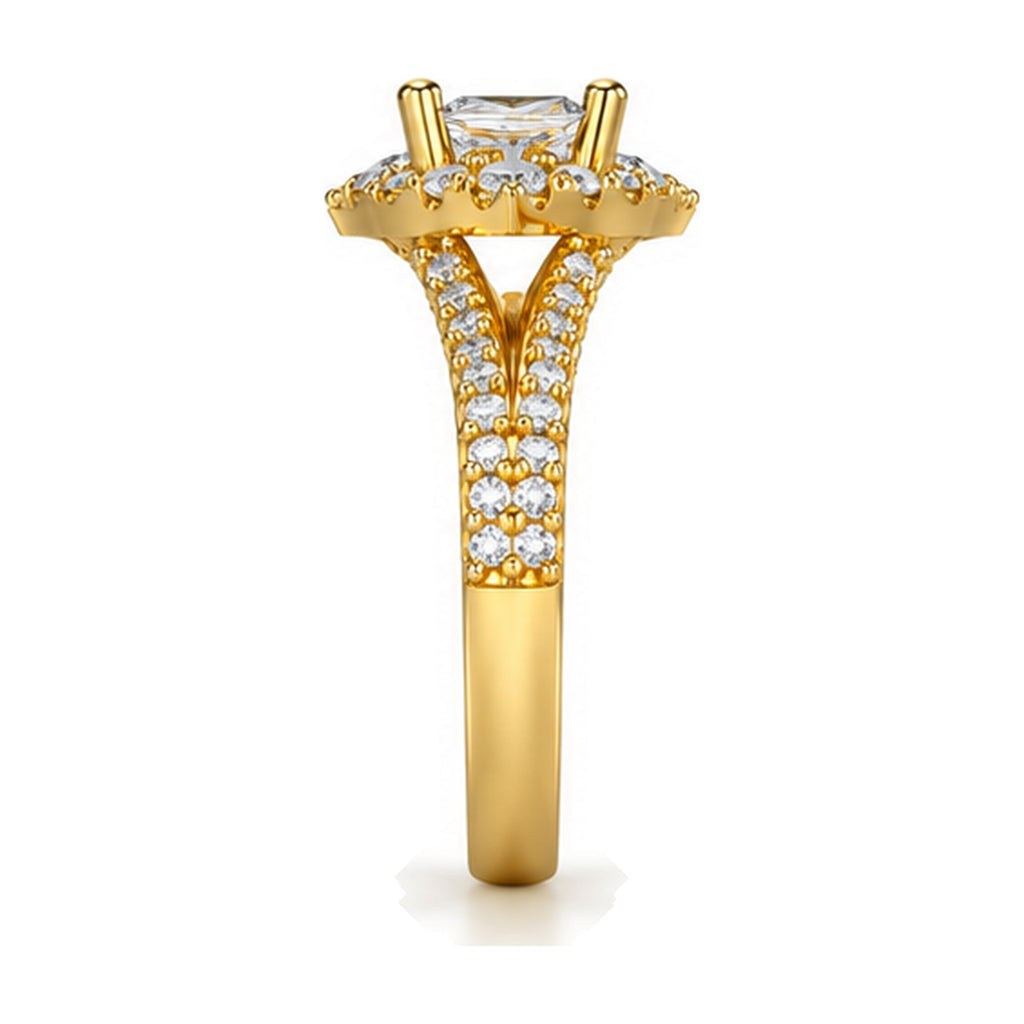 Princess Shield Halo Split Shank Engagement Ring, 0.63 ct side view
