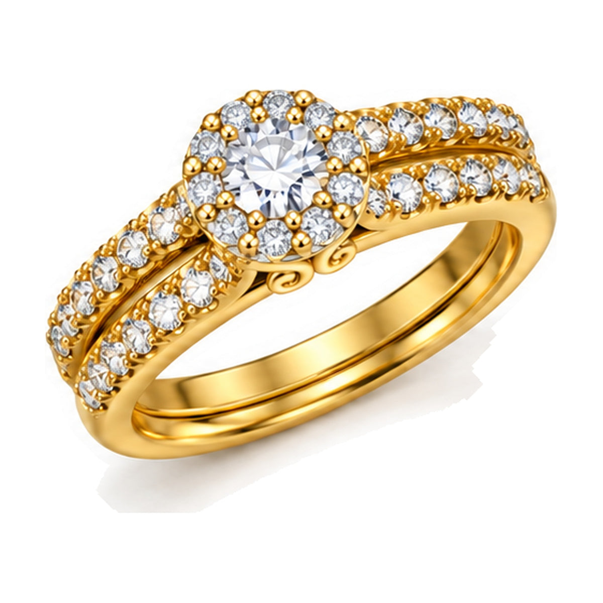 Round Cluster Swirl Motif Bridal Ring Set, 0.75 ct TW angle view