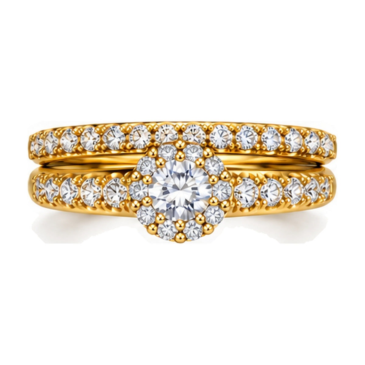 Round Cluster Swirl Motif Bridal Ring Set, 0.75 ct TW front view