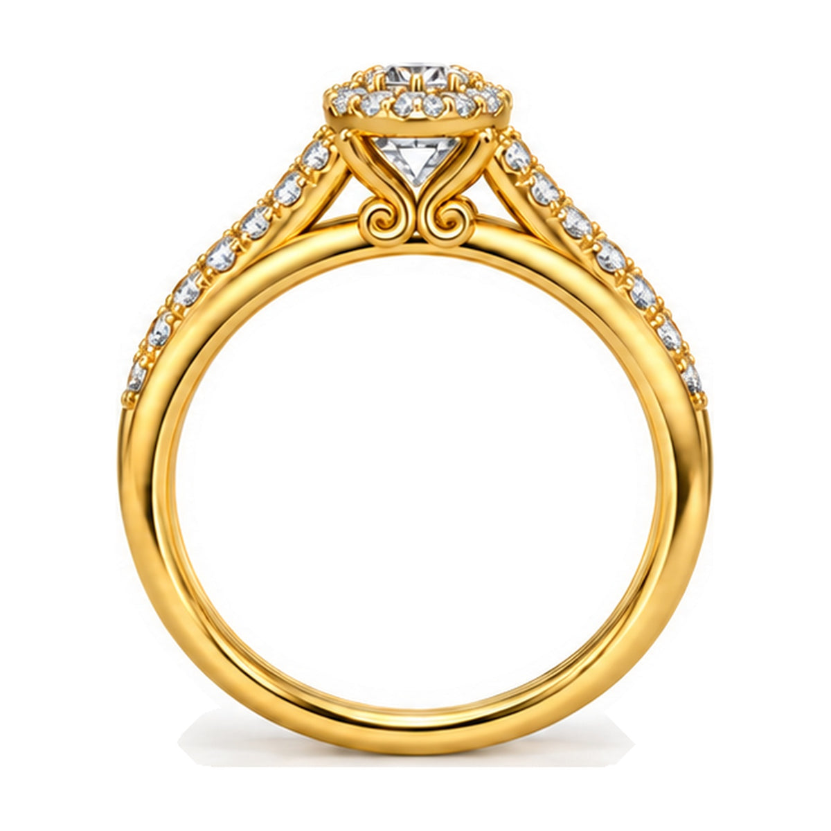 Round Cluster Swirl Motif Bridal Ring Set, 0.75 ct TW side view