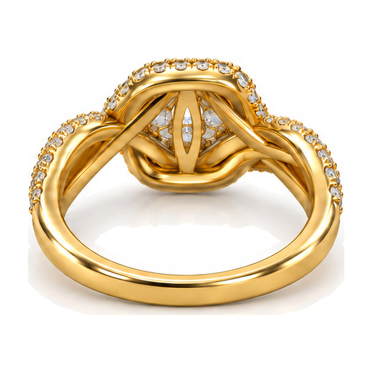 Cushion Cluster Swirl Engagement Ring, 1.00 ct TW back view