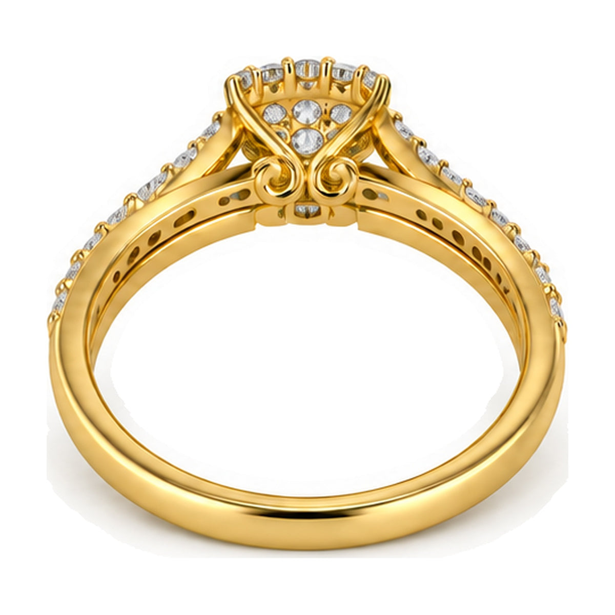 Oval Cluster Swirl Motif Bridal Ring Set, 0.75 ct TW back view