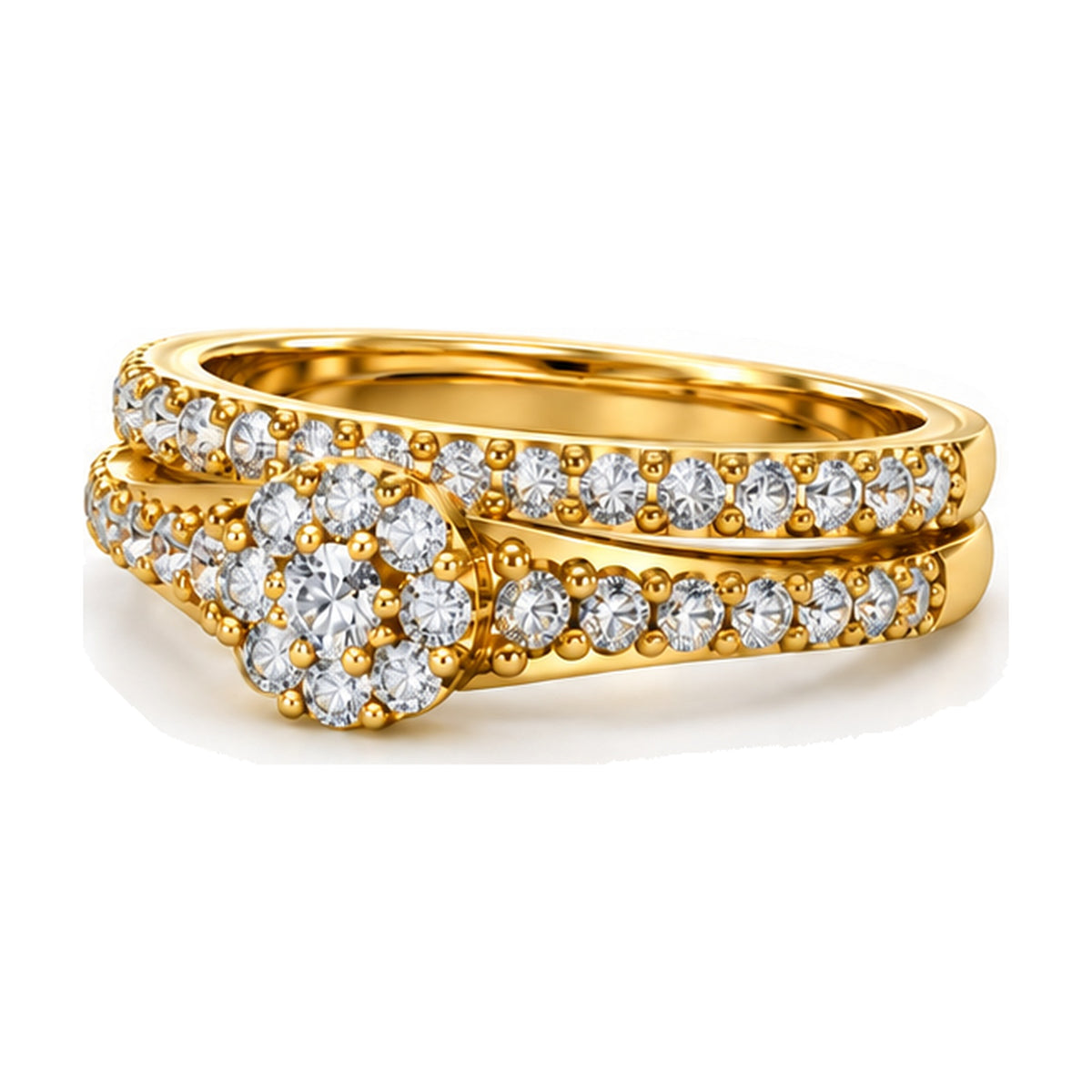 Cushion Cluster Swirl Motif Bridal Ring Set, 0.75 ct TW angle view