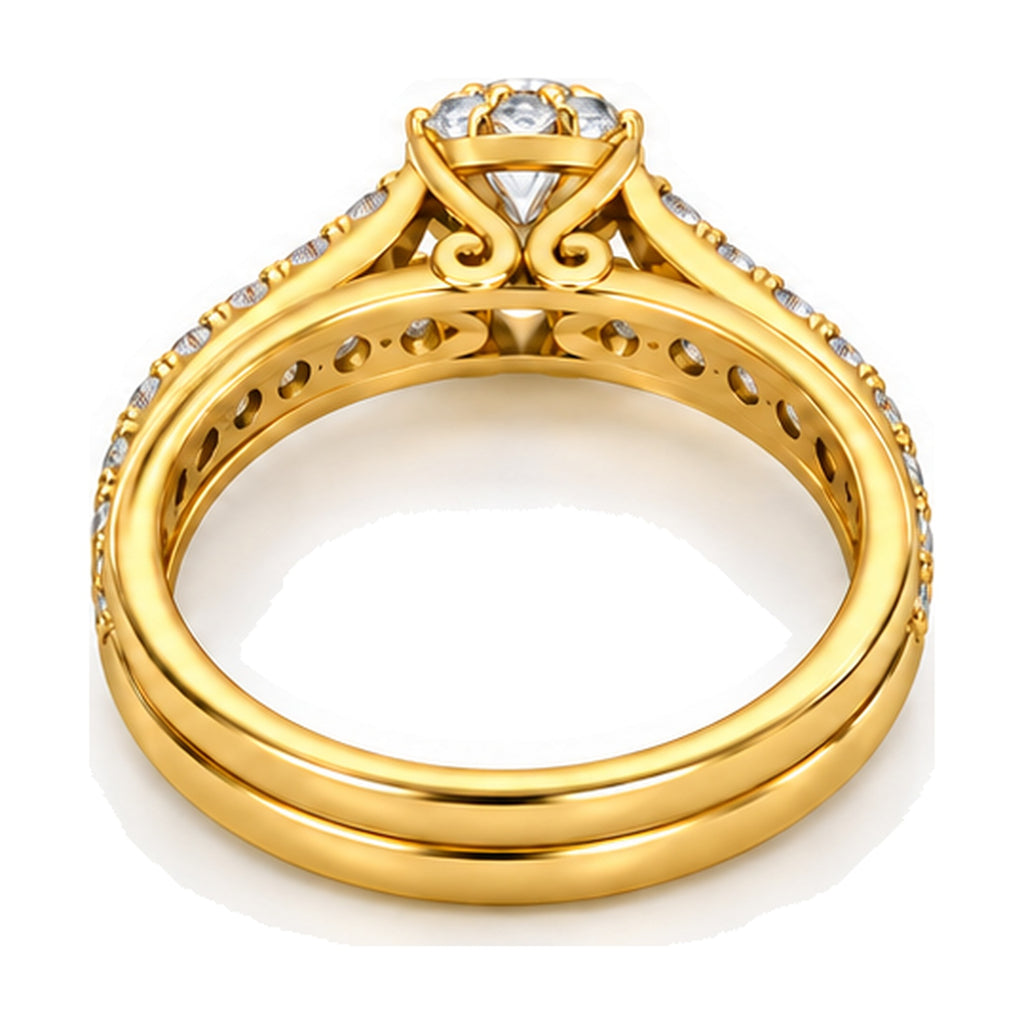 Cushion Cluster Swirl Motif Bridal Ring Set, 0.75 ct TW back view