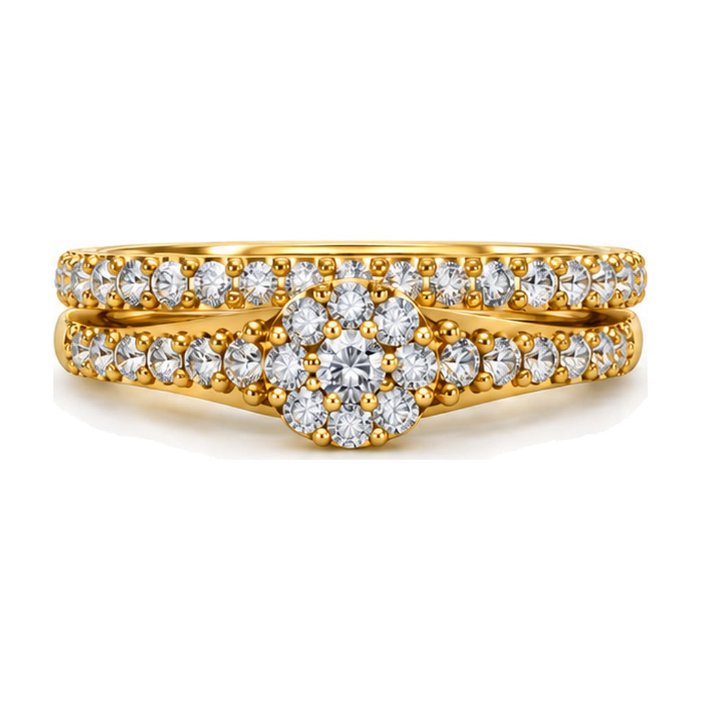 Cushion Cluster Swirl Motif Bridal Ring Set, 0.75 ct TW front view