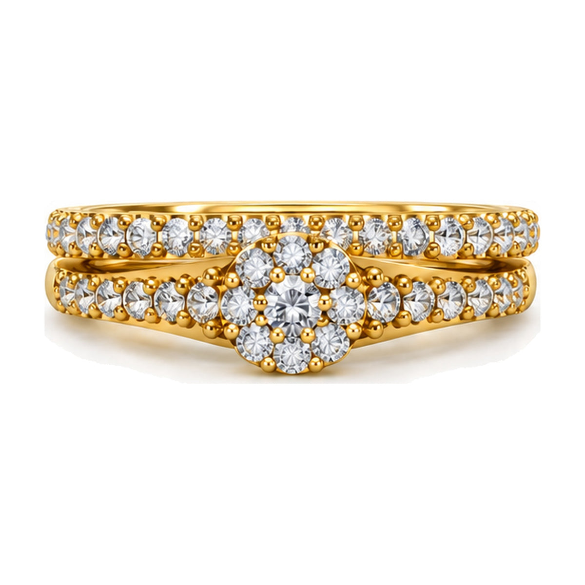 Cushion Cluster Swirl Motif Bridal Ring Set, 0.75 ct TW front view