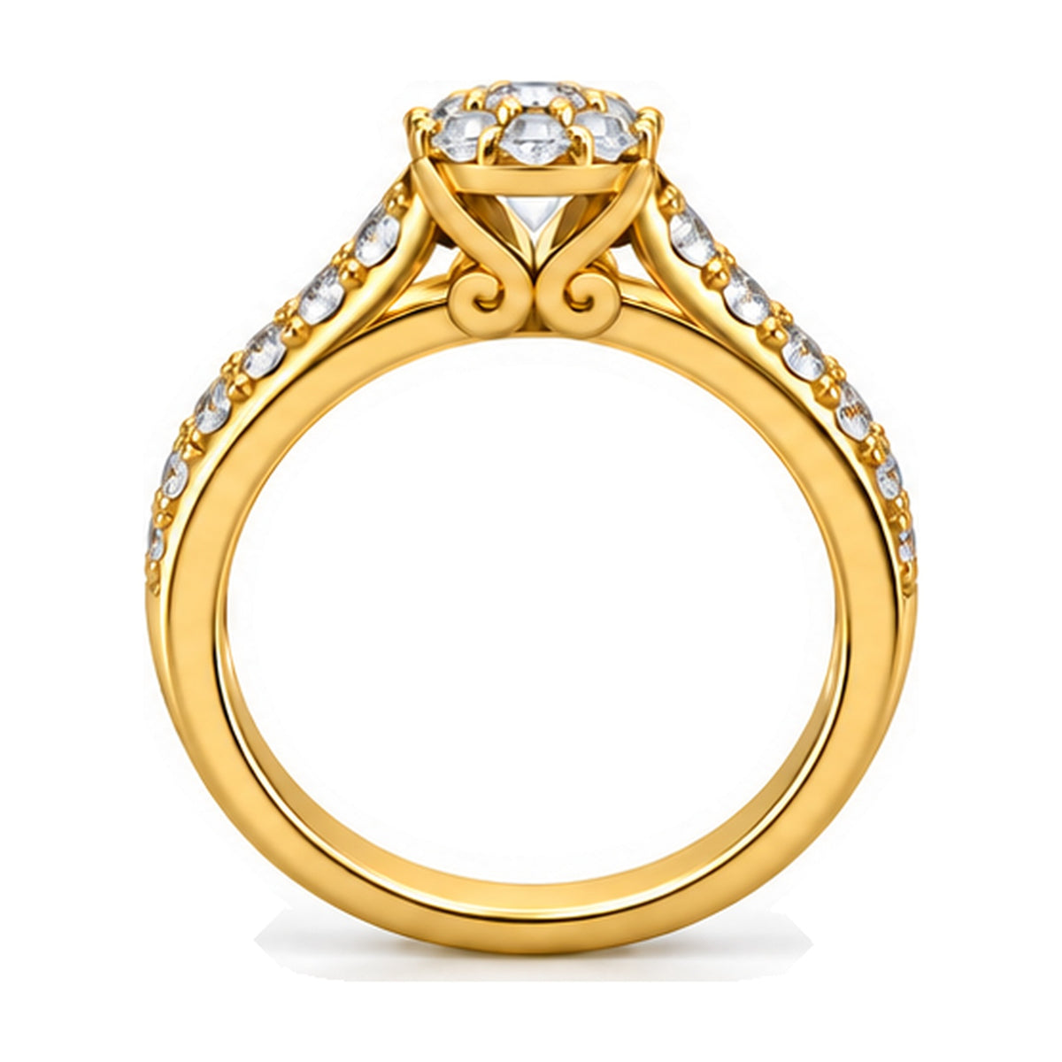 Cushion Cluster Swirl Motif Bridal Ring Set, 0.75 ct TW side view