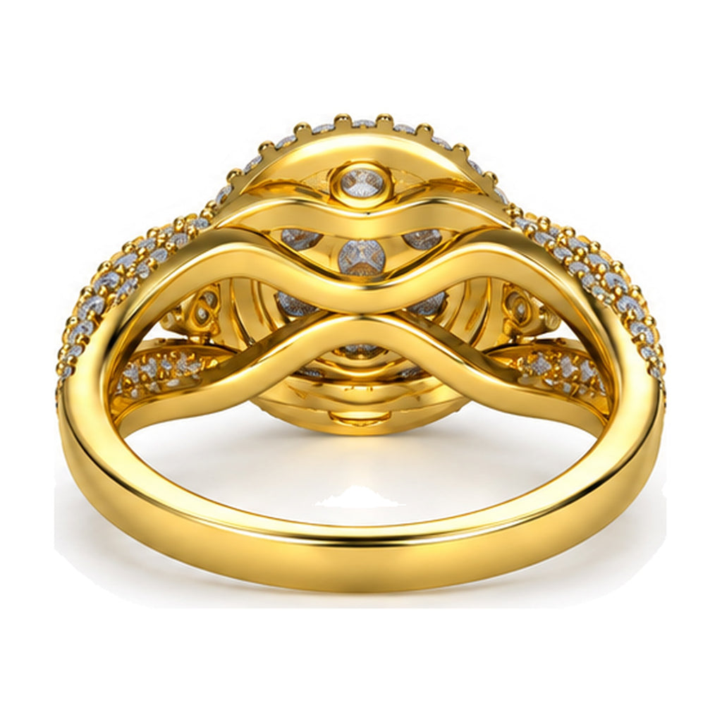 Round Cluster Double Halo Split Shank Engagement Ring, 1.25 ct TW back view