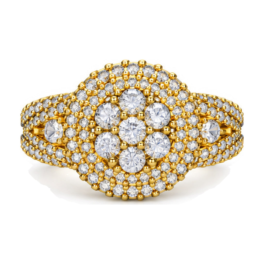 Round Cluster Double Halo Split Shank Engagement Ring, 1.25 ct TW front view