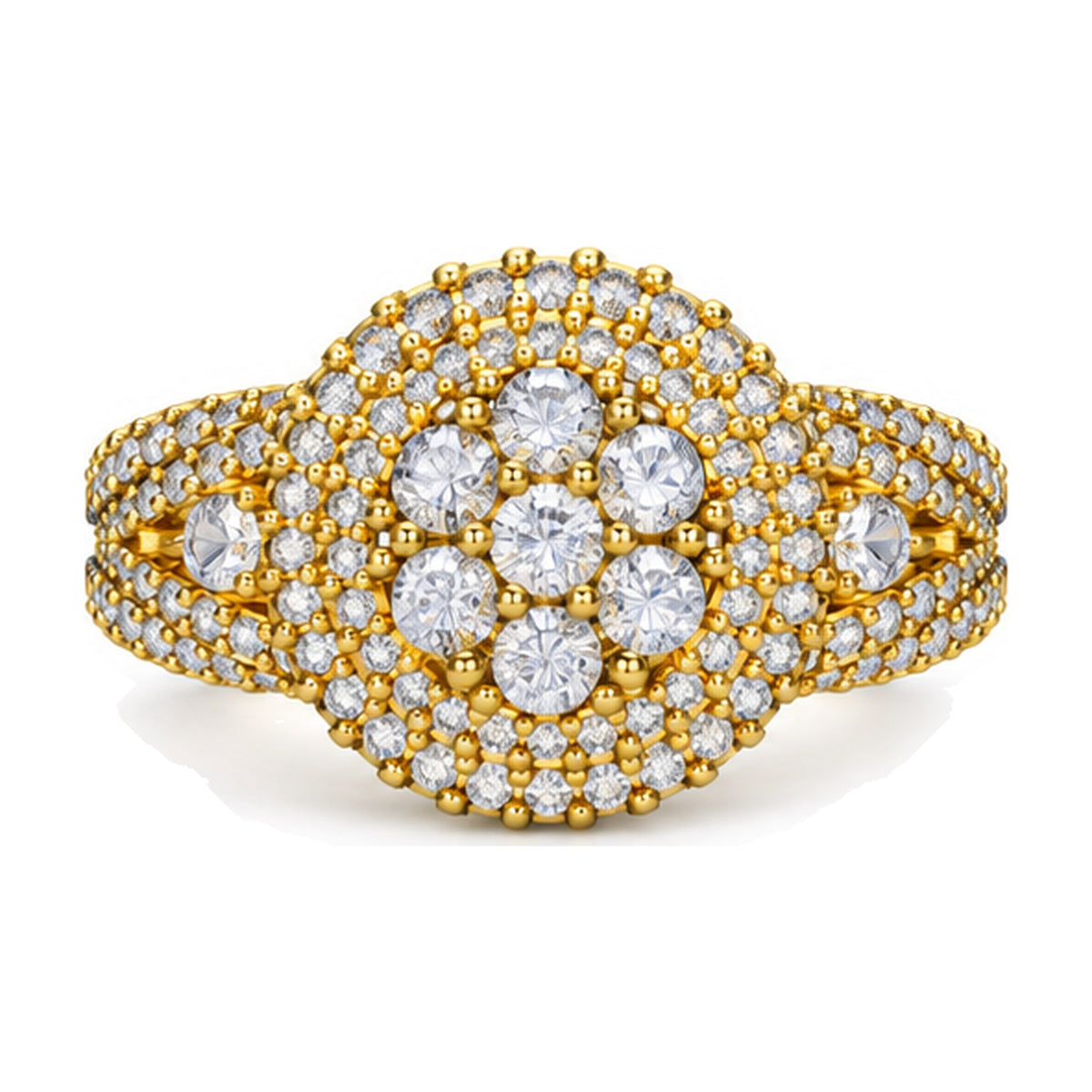 Round Cluster Double Halo Split Shank Engagement Ring, 1.25 ct TW front view