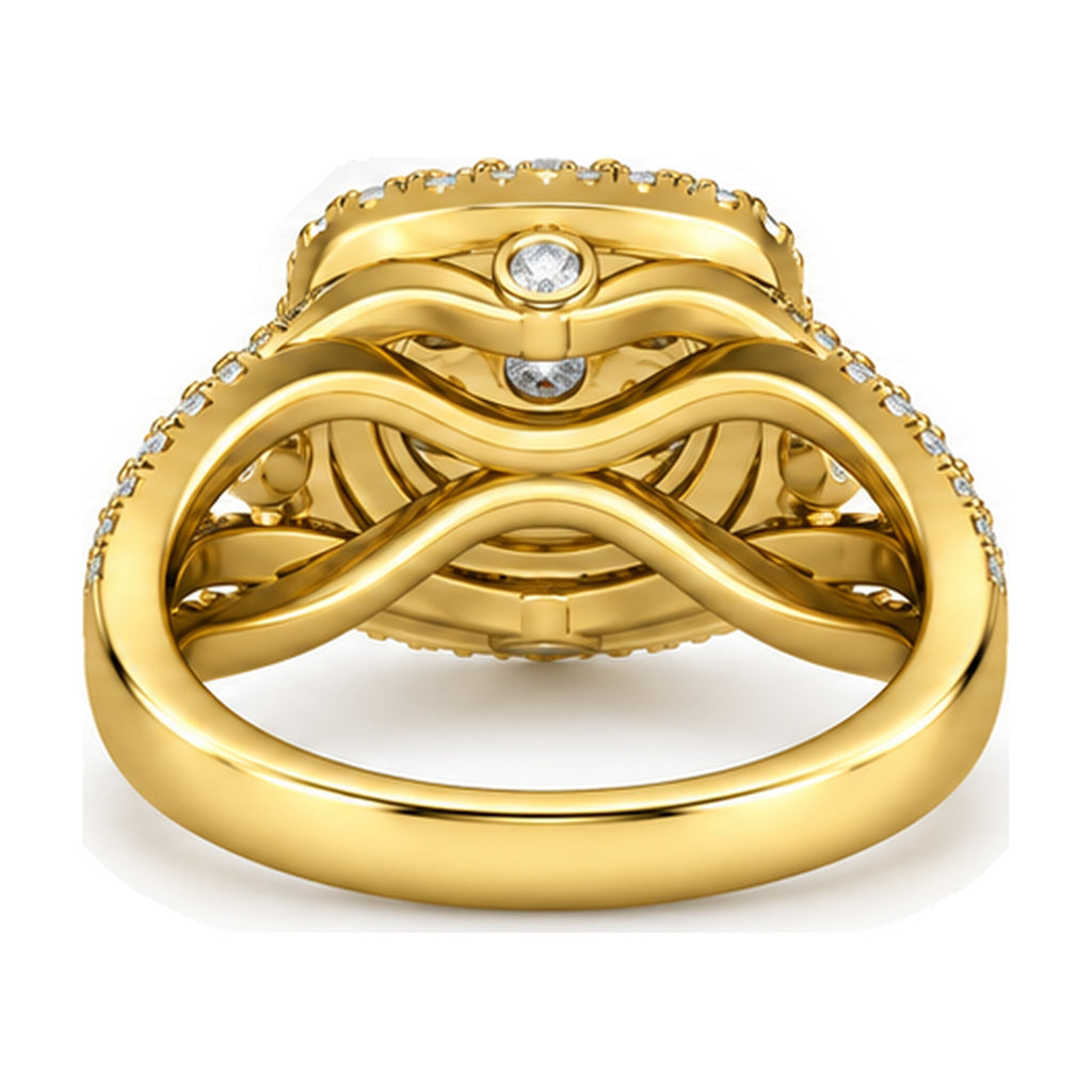 Cushion Cluster Double Halo Split Shank Engagement Ring, 1.25 ct TW back view