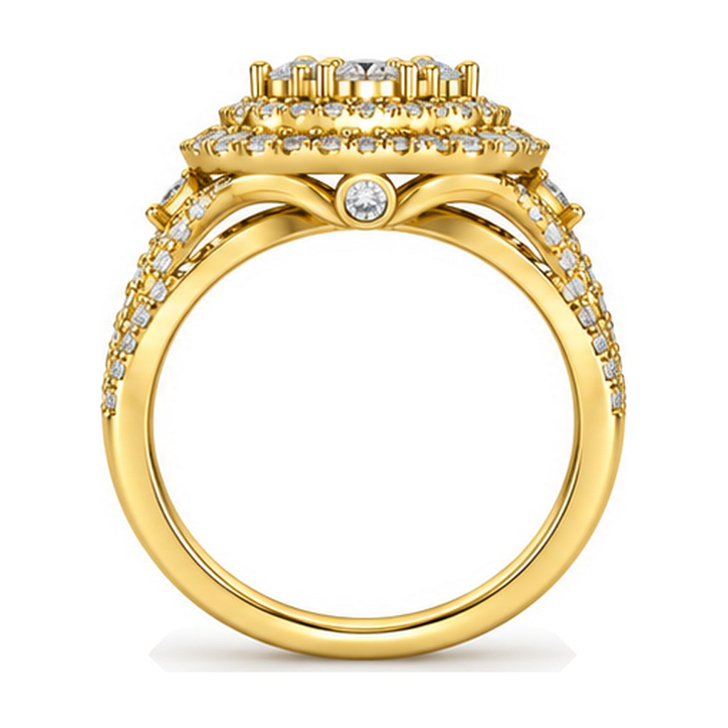 Cushion Cluster Double Halo Split Shank Engagement Ring, 1.25 ct TW side view