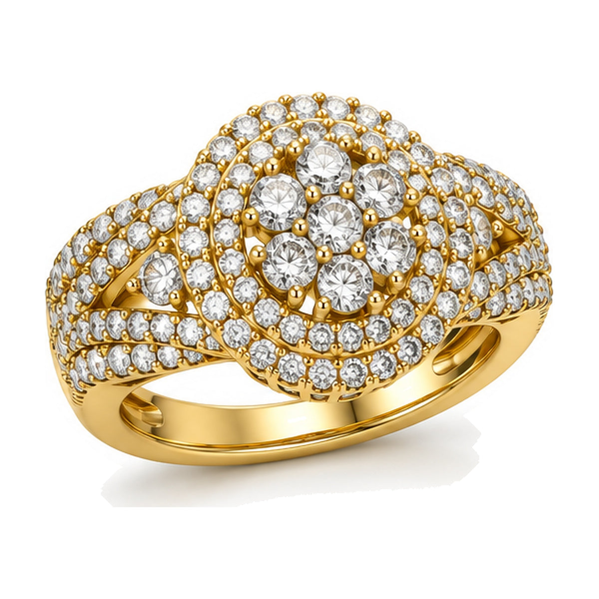 Oval Cluster Double Halo Split Shank Engagement Ring, 1.25 ct TW angle view