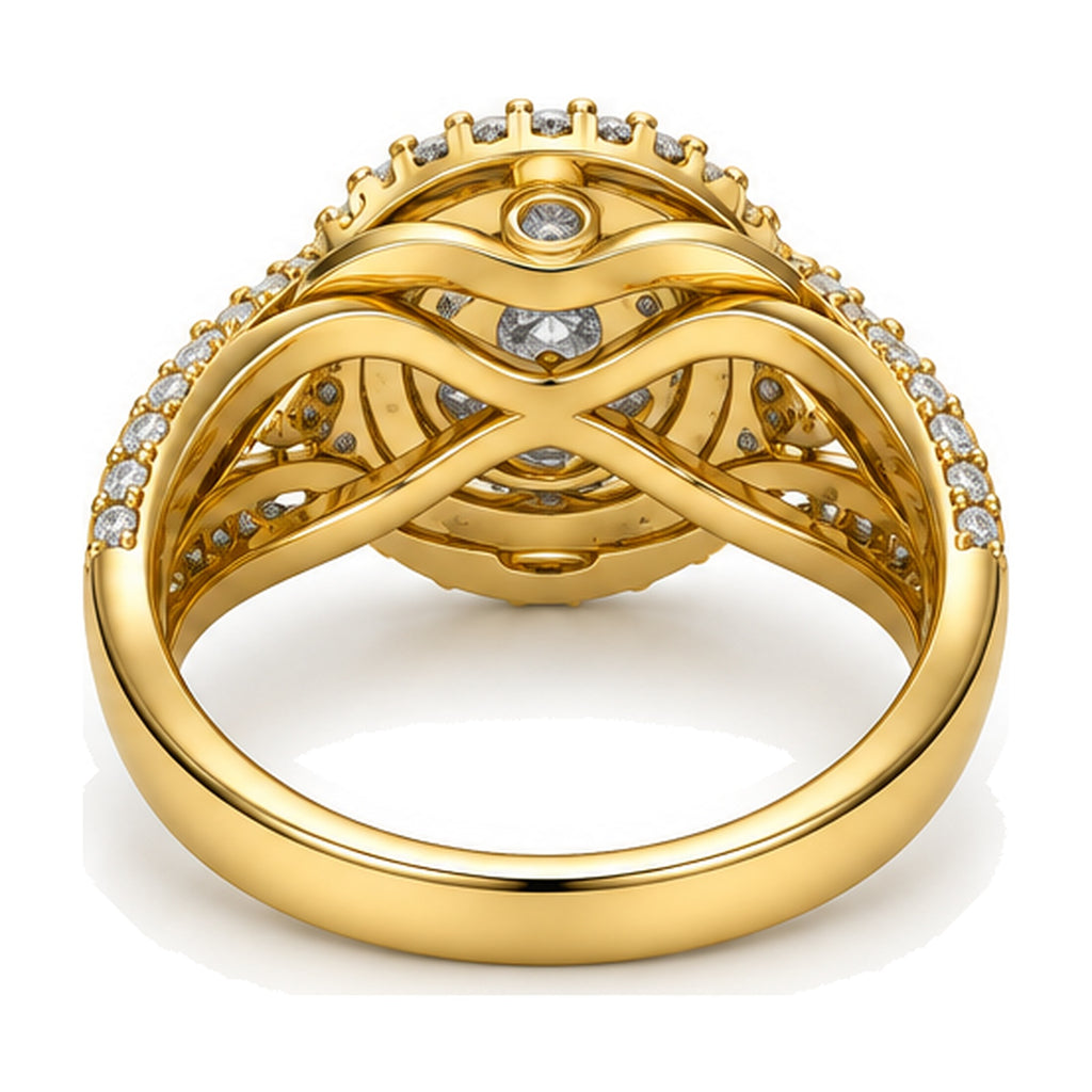 Oval Cluster Double Halo Split Shank Engagement Ring, 1.25 ct TW back view