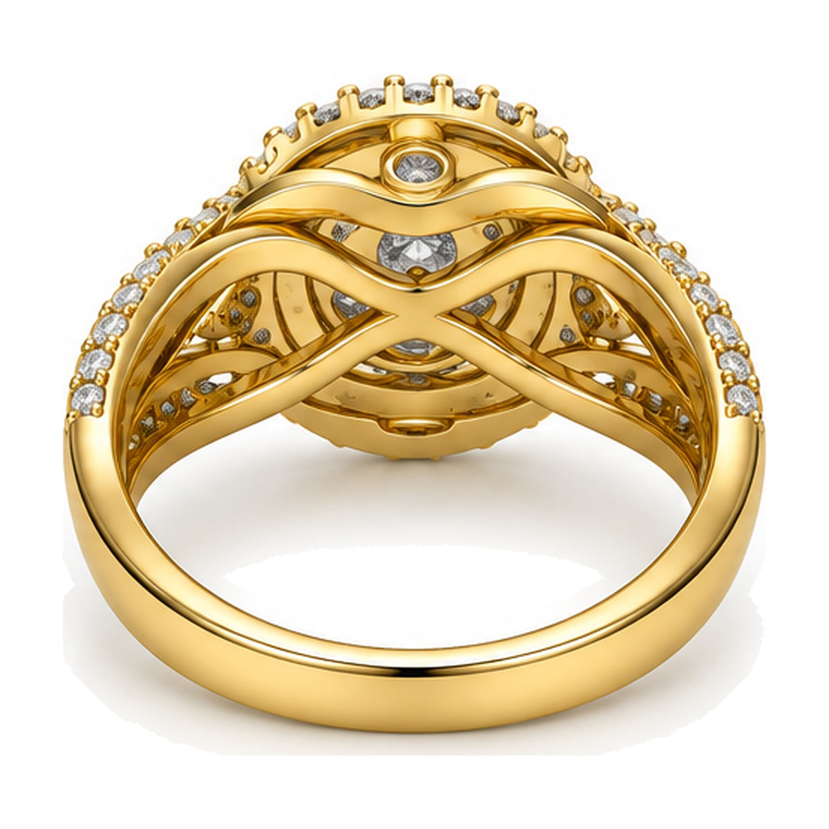 Oval Cluster Double Halo Split Shank Engagement Ring, 1.25 ct TW back view