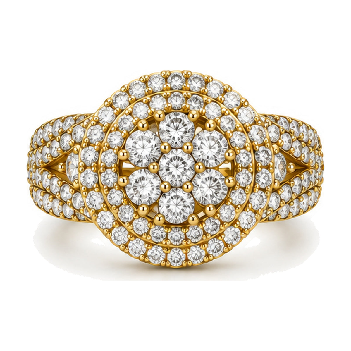 Oval Cluster Double Halo Split Shank Engagement Ring, 1.25 ct TW front view