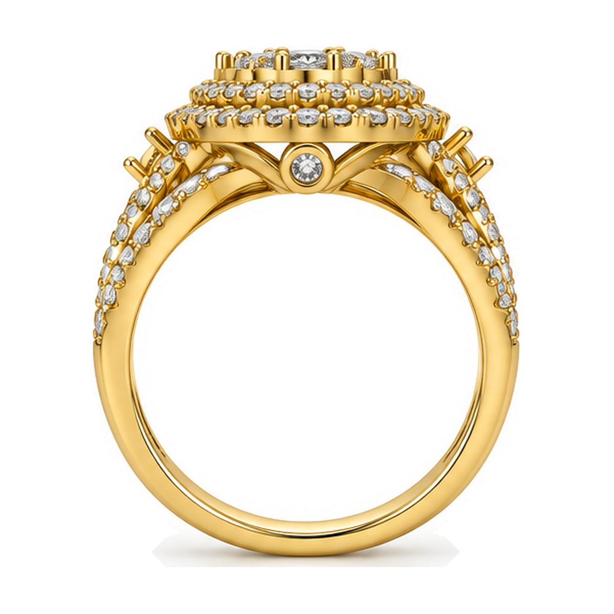 Oval Cluster Double Halo Split Shank Engagement Ring, 1.25 ct TW side view