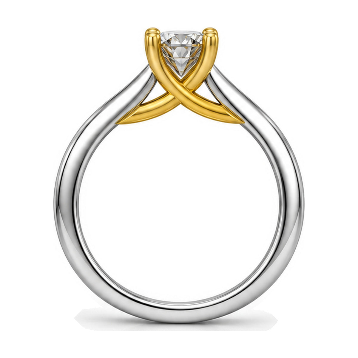 Round Solitaire Crossover Prong Engagement Ring, 1.00 ct back view