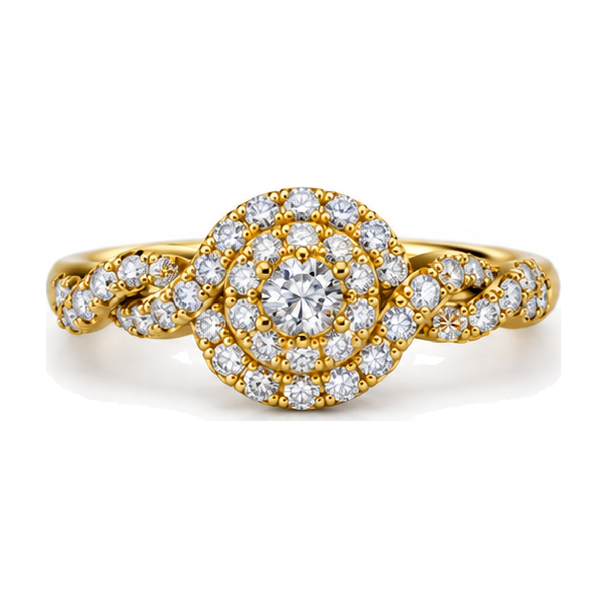 Round Cluster Imperial Twist Shank Engagement Ring, 1.50 ct TW front view