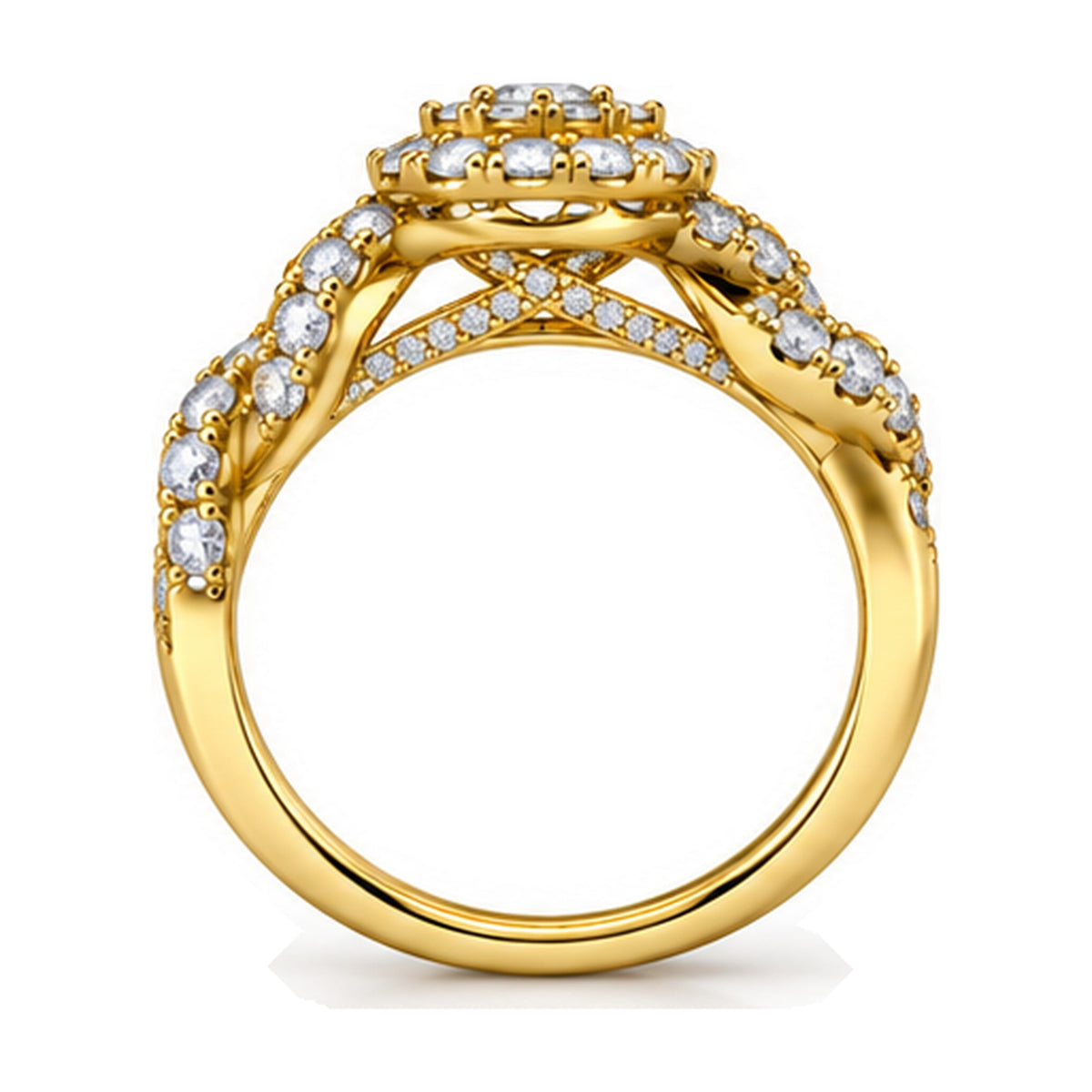 Round Cluster Imperial Twist Shank Engagement Ring, 1.50 ct TW side view