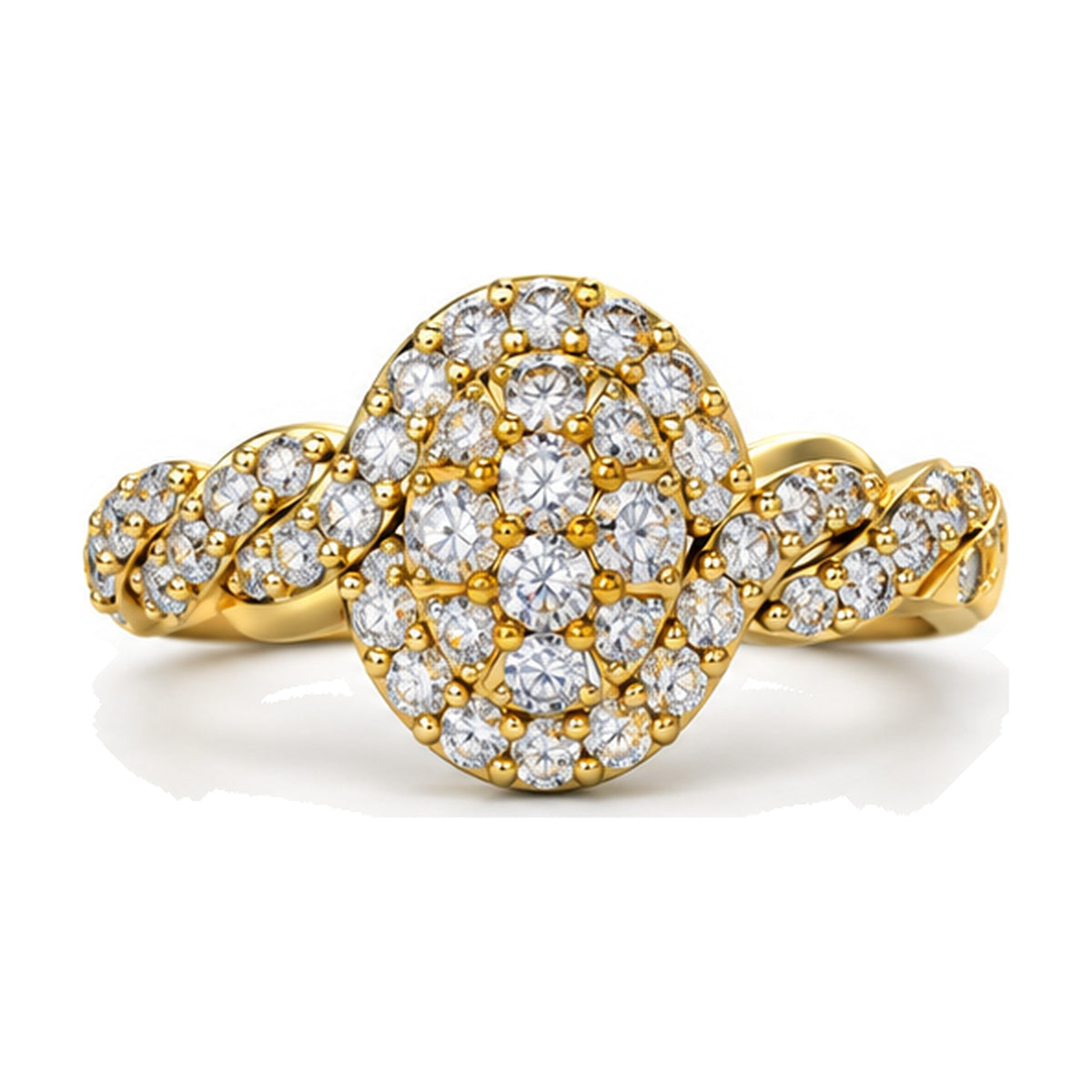 Oval Cluster Imperial Twist Shank Engagement Ring, 1.50 ct TW front view