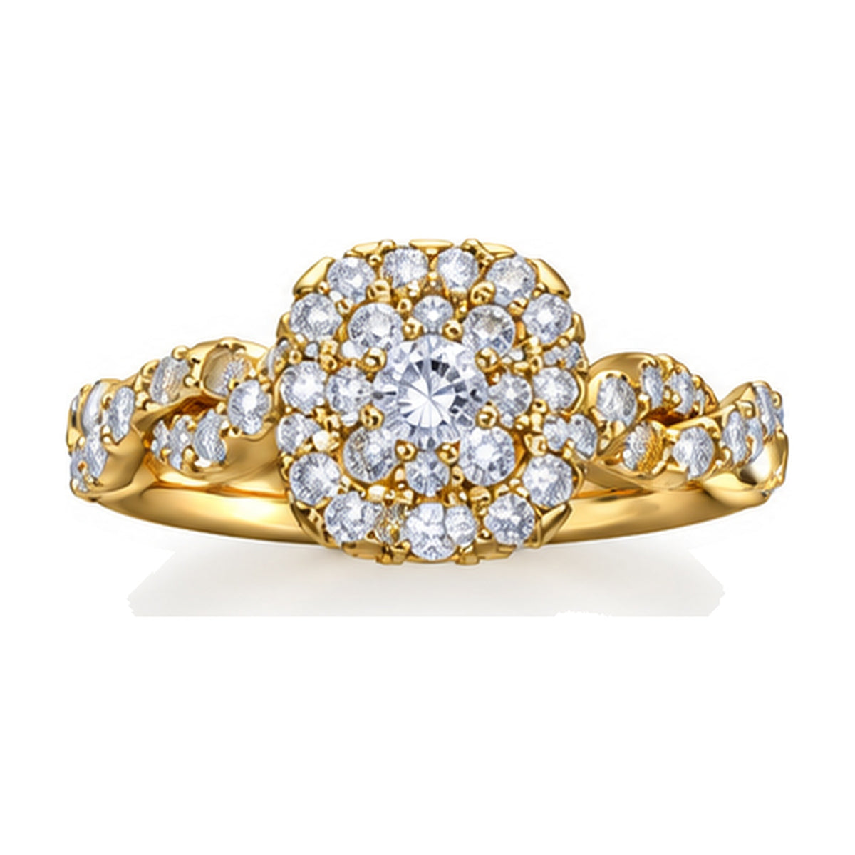 Cushion Cluster Imperial Twist Shank Engagement Ring, 1.50 ct TW front view
