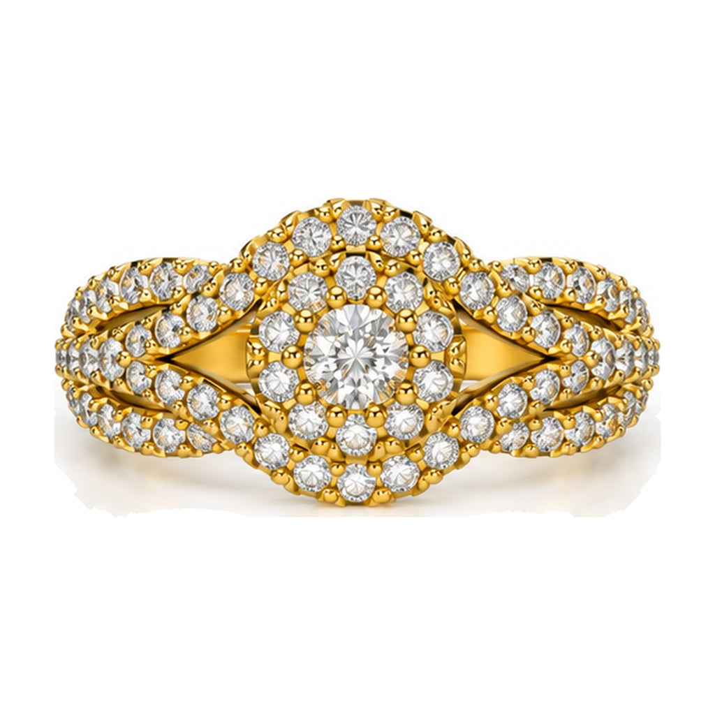 Round Cluster Imperial Split Shank Engagement Ring, 1.50 ct TW front view