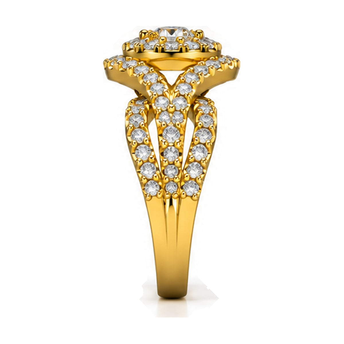 Round Cluster Imperial Split Shank Engagement Ring, 1.50 ct TW side view