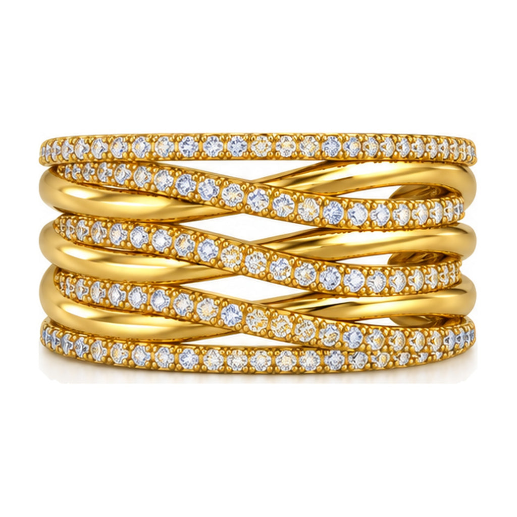 Multi-Row Crossover Pavé Wide Band Ring, 0.30 ct front view