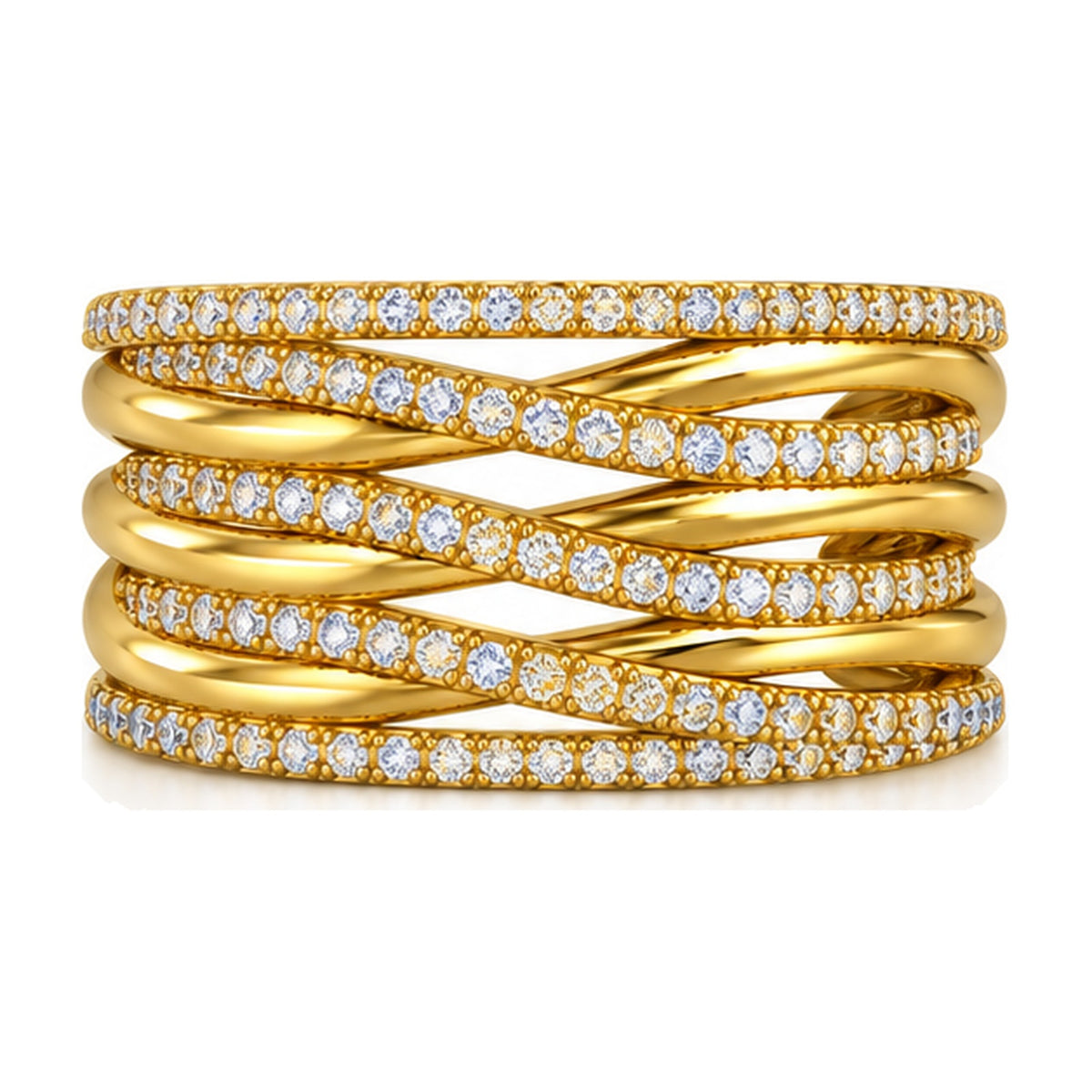 Multi-Row Crossover Pavé Wide Band Ring, 0.30 ct front view