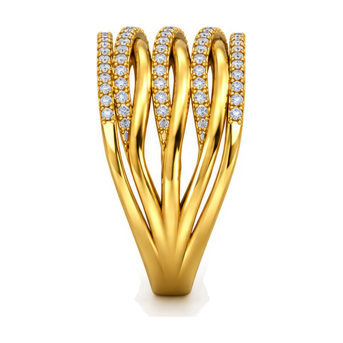 Multi-Row Crossover Pavé Wide Band Ring, 0.30 ct side view