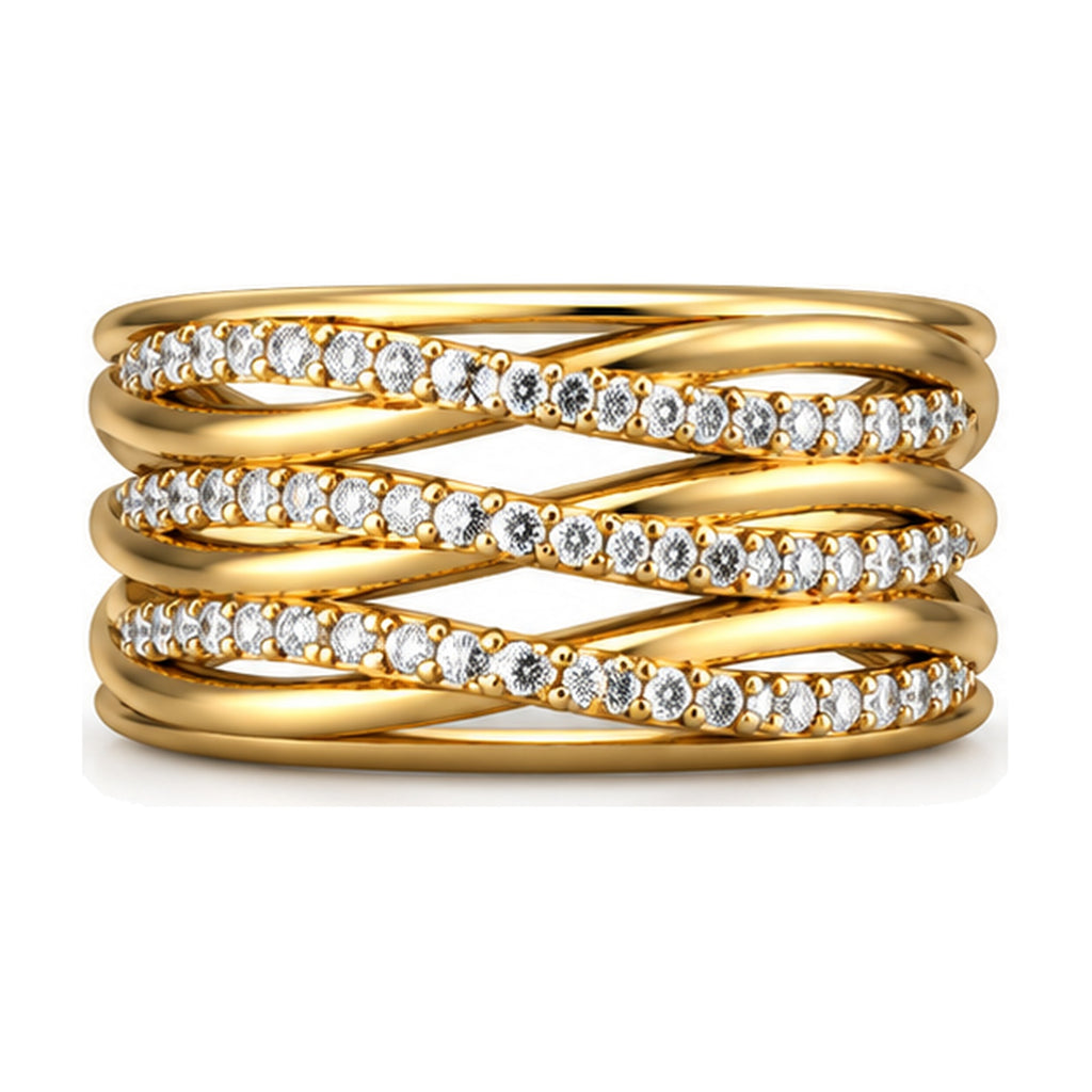 Multi-Row Crossover Milgrain Wide Band Ring, 0.21 ct front view