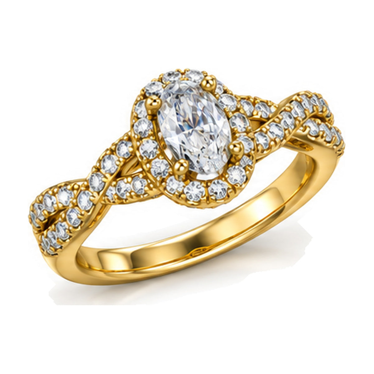 Oval Halo Twist Shank Engagement Ring, 1.00 ct TW angle view