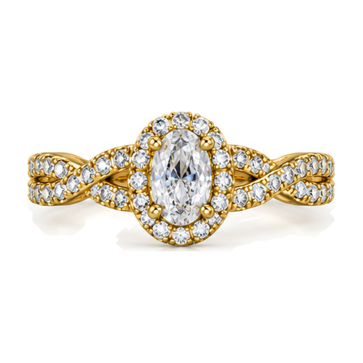 Oval Halo Twist Shank Engagement Ring, 1.00 ct TW front view