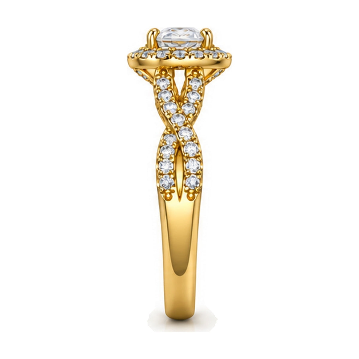 Oval Halo Twist Shank Engagement Ring, 1.00 ct TW side view
