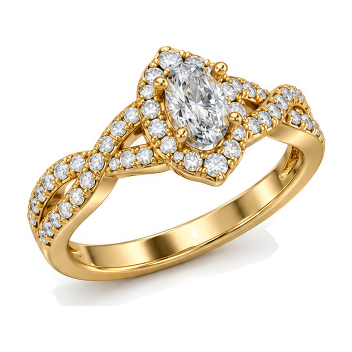 Oval Marquise Halo Twist Shank Engagement Ring, 1.00 ct TW angle view
