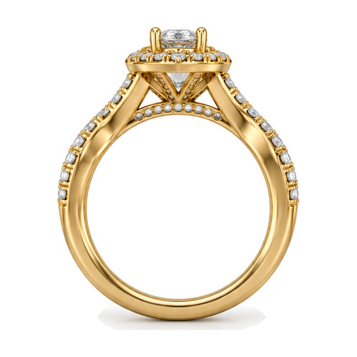 Oval Marquise Halo Twist Shank Engagement Ring, 1.00 ct TW back view