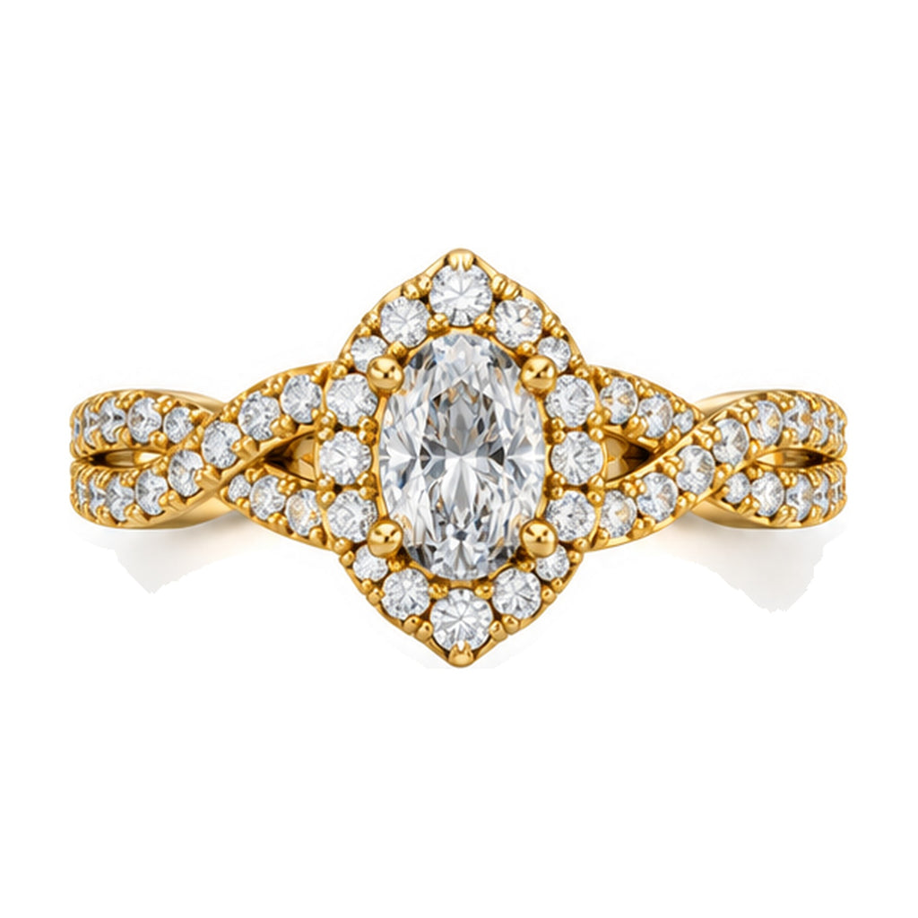 Oval Marquise Halo Twist Shank Engagement Ring, 1.00 ct TW front view